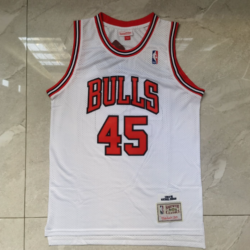 Michael Jordan Number 45 Chicago Bulls Red White Black Stitched Mitchell & Ness Jersey