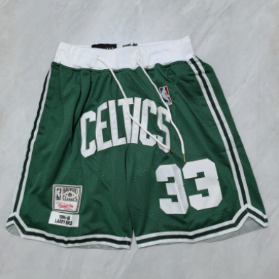 Boston Celtics Retro Men #33 Larry Bird White Green Stitched Pocket Shorts