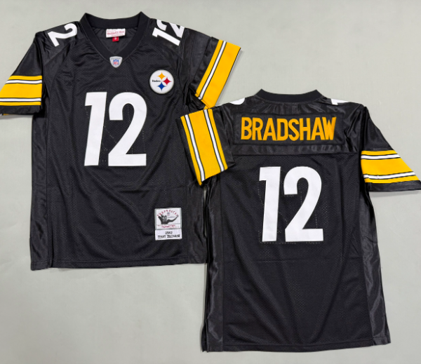 Terry Bradshaw #12 STEELERS 1976 Home Throwbacks Shirt NFL