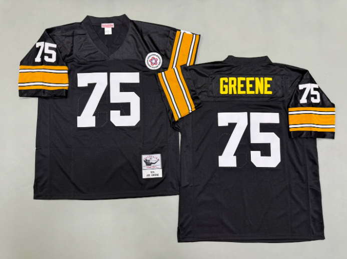 S-XXXL Stitched Steelers Joe Greene #75 Black White ThrowBacks Jersey - Image 2