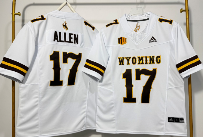 Stitched Men's Josh Allen #17 Wyoming Cowboys White Brown College Jersey - Image 2