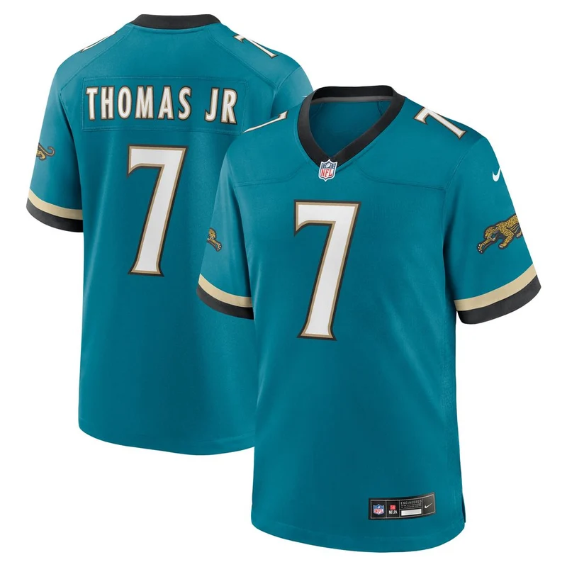 Nike Men Embroidered Thomas Jr #7 Black White Turquoise Jacksonville Jaguars Jersey - Image 3