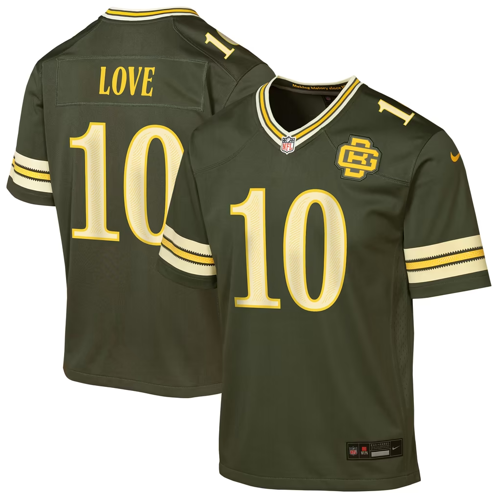Youth Green Bay Packers Jordan Love Stitched NFL White Green Jersey Nike - Image 2