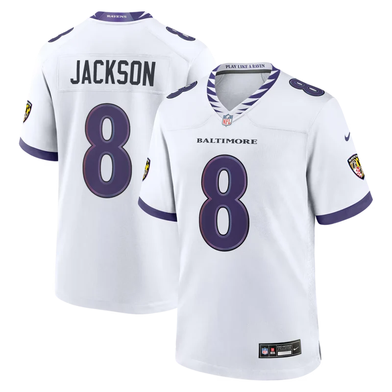 Youth Baltimore Ravens Lamar Jackson #8 Nike Purple Black White NFL Jerseys - Image 2