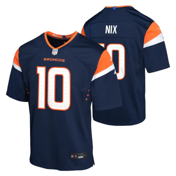 Youth Denver Broncos Embroidered 10 Bo Nix Orange Black White NFL Jersey