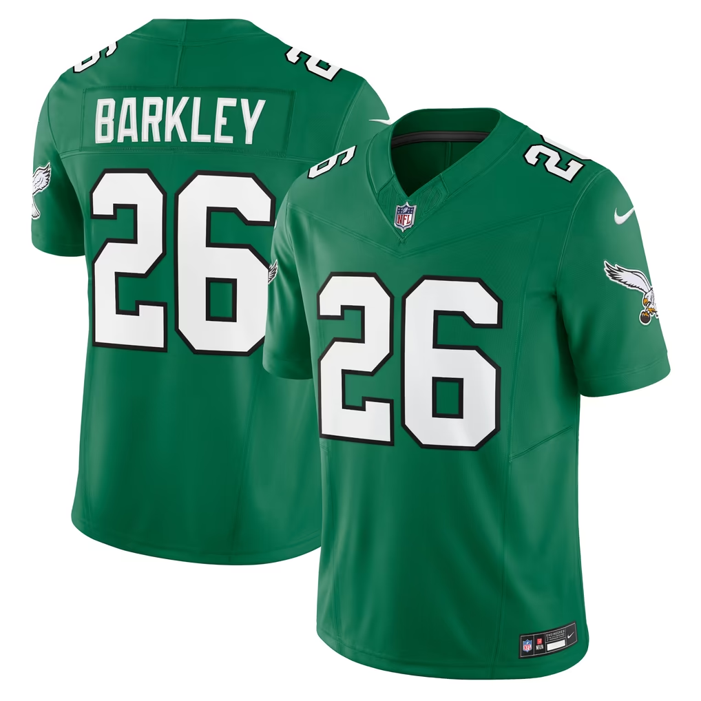 Philadelphia Eagles Saquon Barkley Nike White Black Green Vapor F.U.S.E. Stitched NFL Shirts