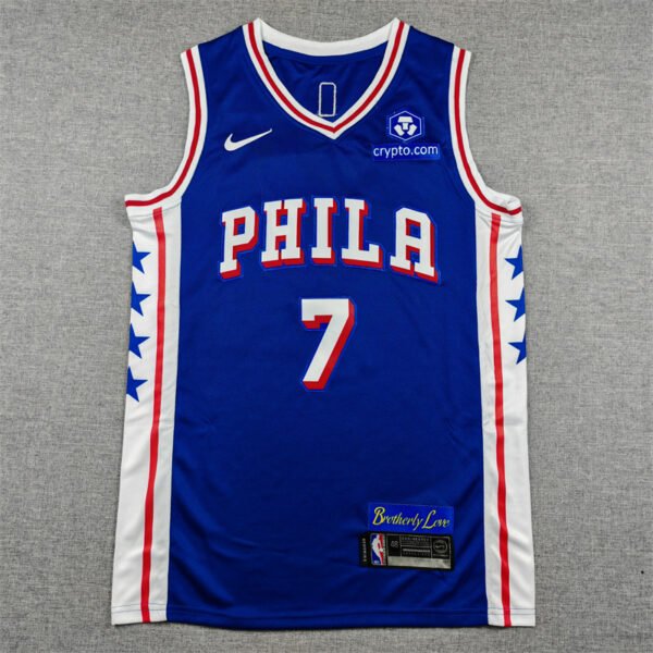 Philadelphia 76ers Nike Embroidery Black White Blue Jaylen Brown Jersey