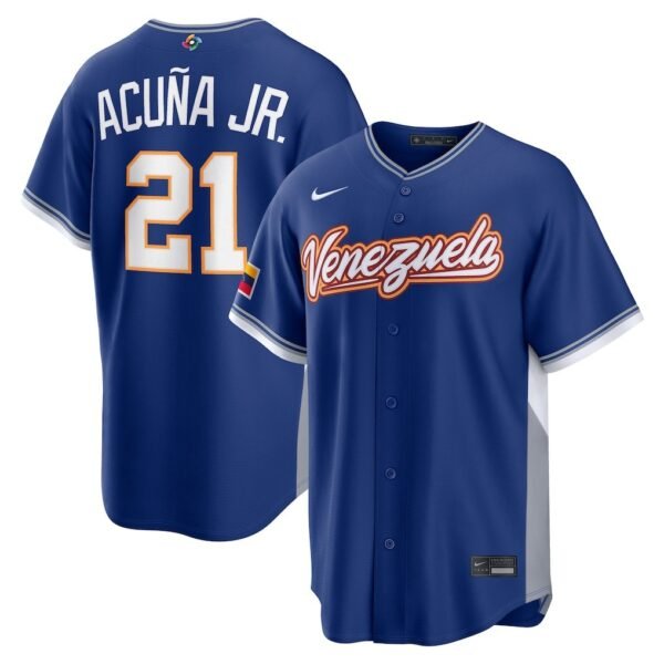 Venezuela Blue White 2026 World Baseball Classic Champions Ronald Acuna Jr Jersey