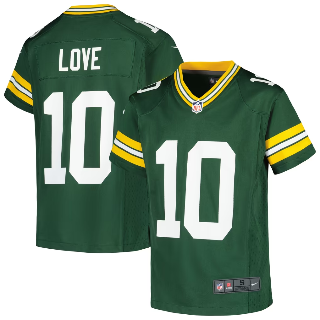 Youth Green Bay Packers Jordan Love Stitched NFL White Green Jersey Nike
