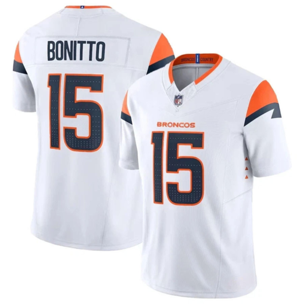 Denver Broncos Nik Bonitto #15 White Orange Navy Alternate Vapor F.U.S.E. Stitched Jersey Nike