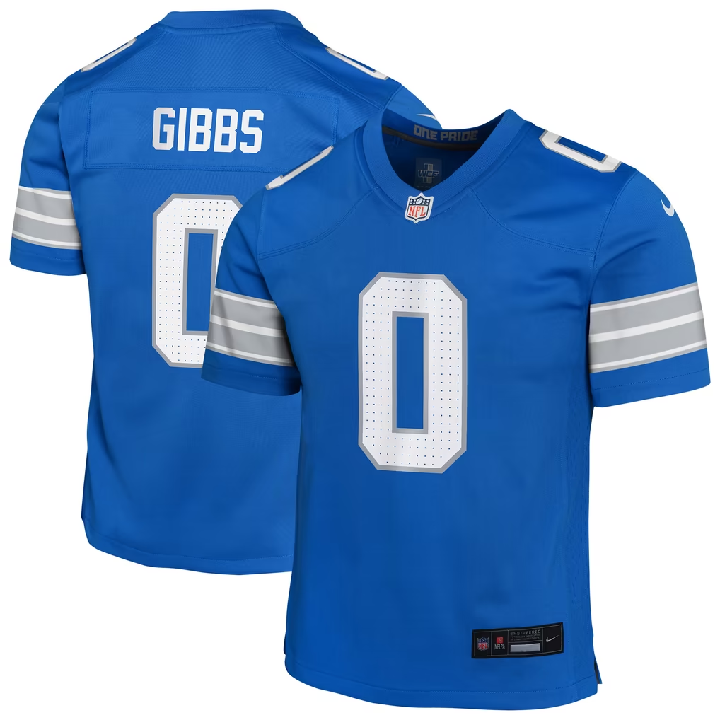 Youth Jahmyr Gibbs Detroit Lions Nike Stitched 2026 Rivalries Collection Silver Jersey - Image 3