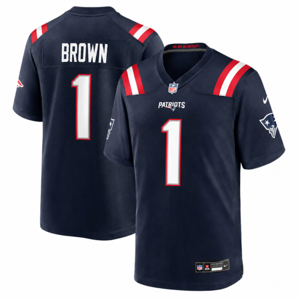 Adult Nike A·J·Brown White Red Navy New England Patriots Game Jersey